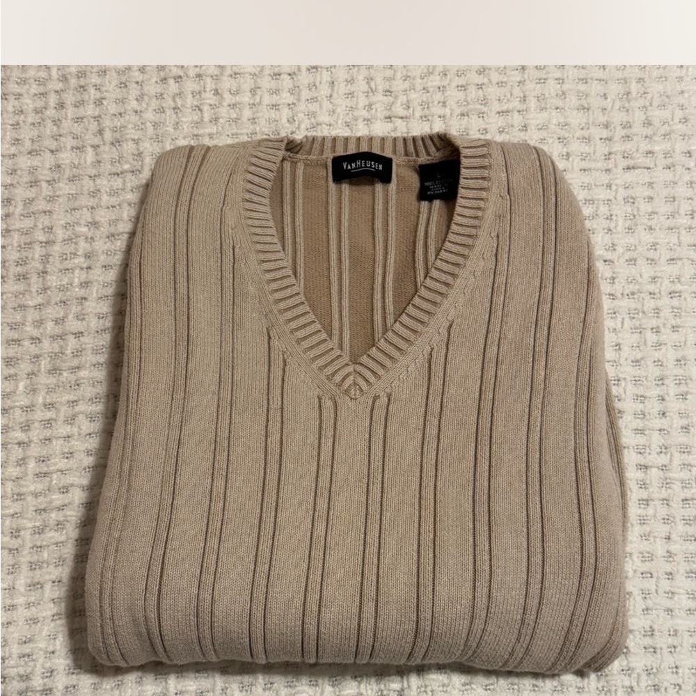 Van Heusen Men's V-Neck Sweater in Beige